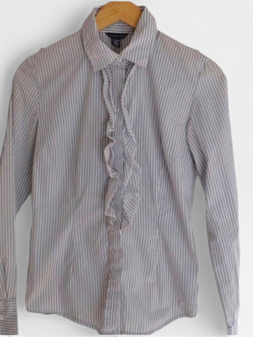 TOMMY Hilfiger cute dress blouse flutter detail button up blue white formal